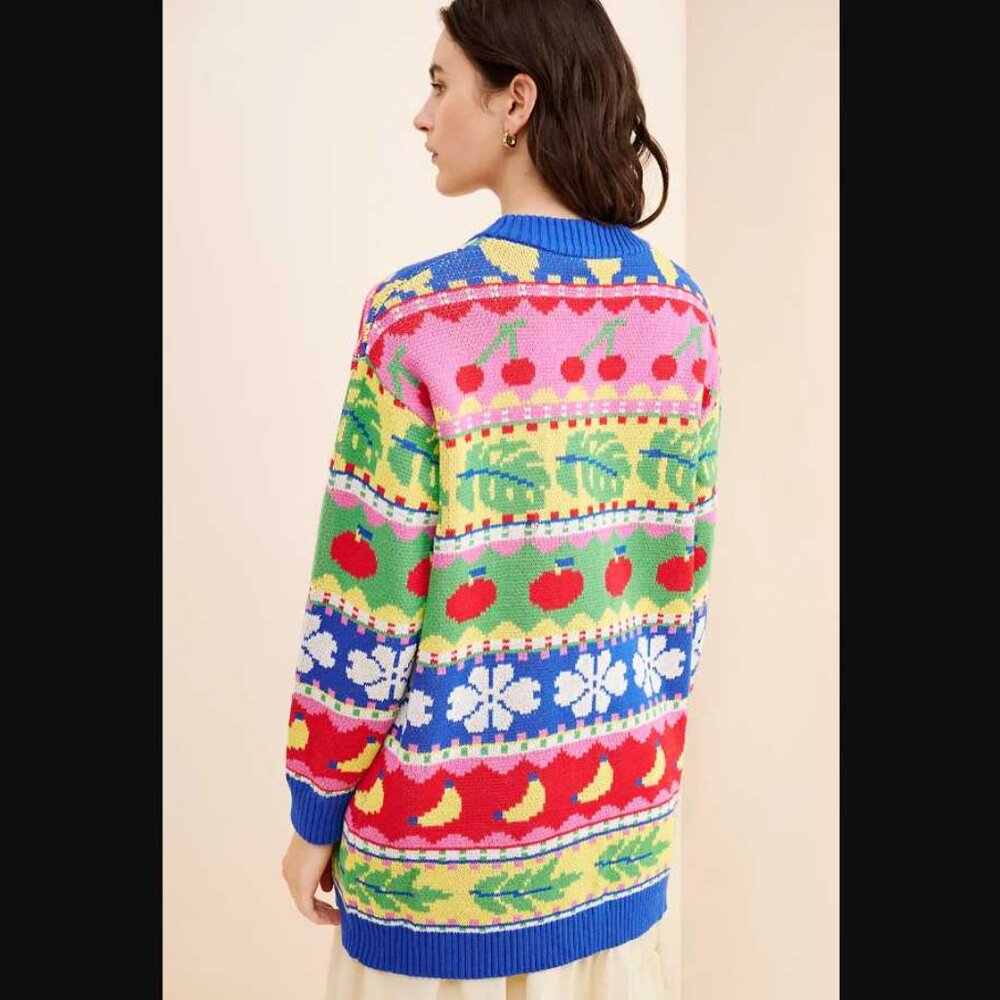 S Farm Rio X Anthropologie Sweet Orchard Fruit Knit Cardigan Oversized Sweater 2 View 3